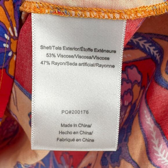 ModCloth Floral Tropical Twirl Kaftan Shirt Long Dress Orange Blue Size Large - Picture 7 of 9